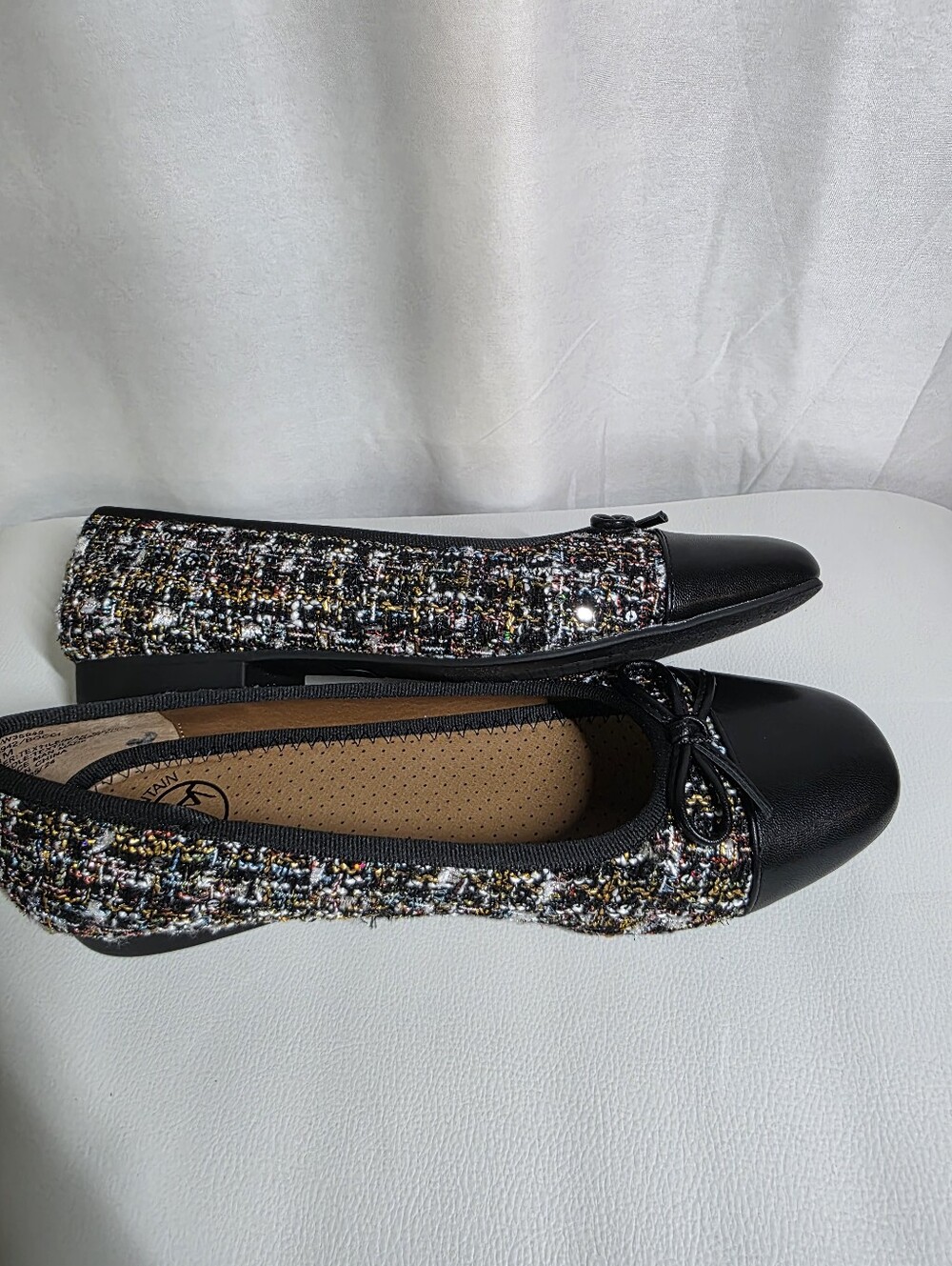 White Mountain Multicolor Tweed Ballet Flats with Black Toe